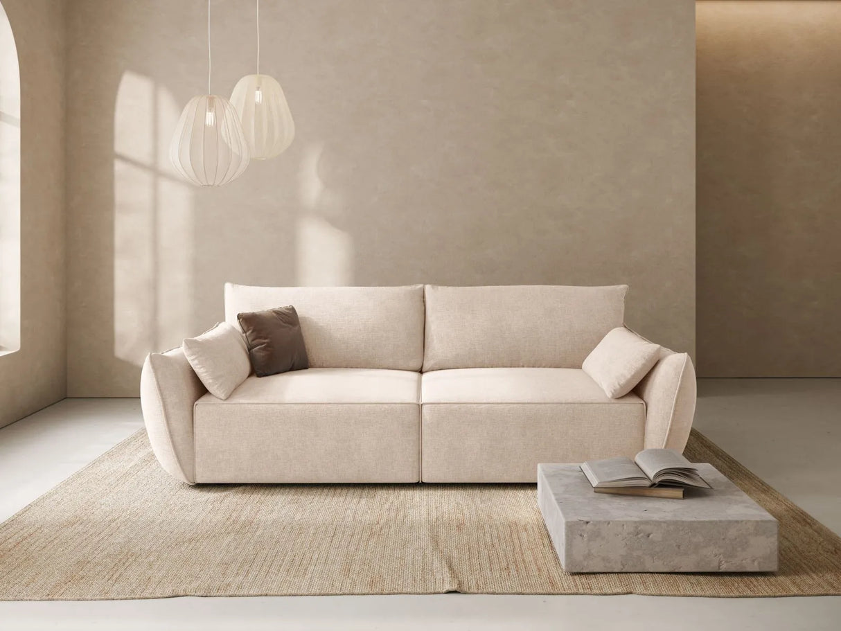 Kaelle 3-Sitzer Sofa mit Schlaffunktion und Bettkasten, ausklappbar, aus Chenille in Beige (Over The Horizon 08), 244x97 cm von Micadoni – Bild 2