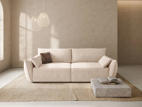 Kaelle 3-Sitzer Sofa mit Schlaffunktion und Bettkasten, ausklappbar, aus Chenille in Beige (Over The Horizon 08), 244x97 cm von Micadoni – Bild 2