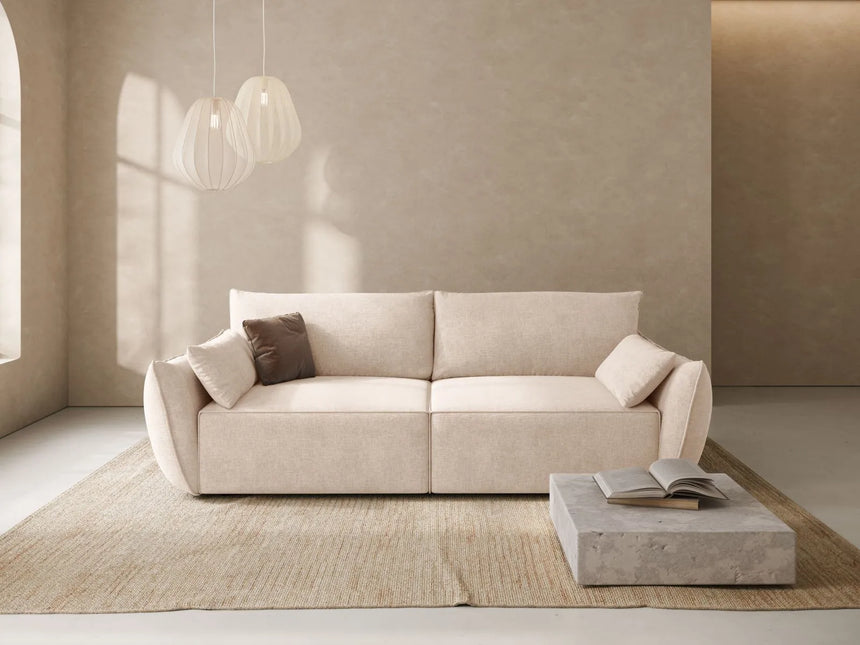 Kaelle 3-Sitzer Sofa mit Schlaffunktion und Bettkasten, ausklappbar, aus Chenille in Beige (Over The Horizon 08), 244x97 cm von Micadoni – Bild 2
