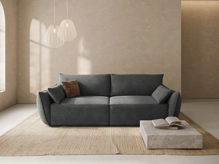 Kaelle 3-Sitzer Sofa mit Schlaffunktion und Bettkasten, ausklappbar, aus Chenille in Dunkelgrau (Over The Horizon 97), 244x97 cm von Micadoni – Bild 2