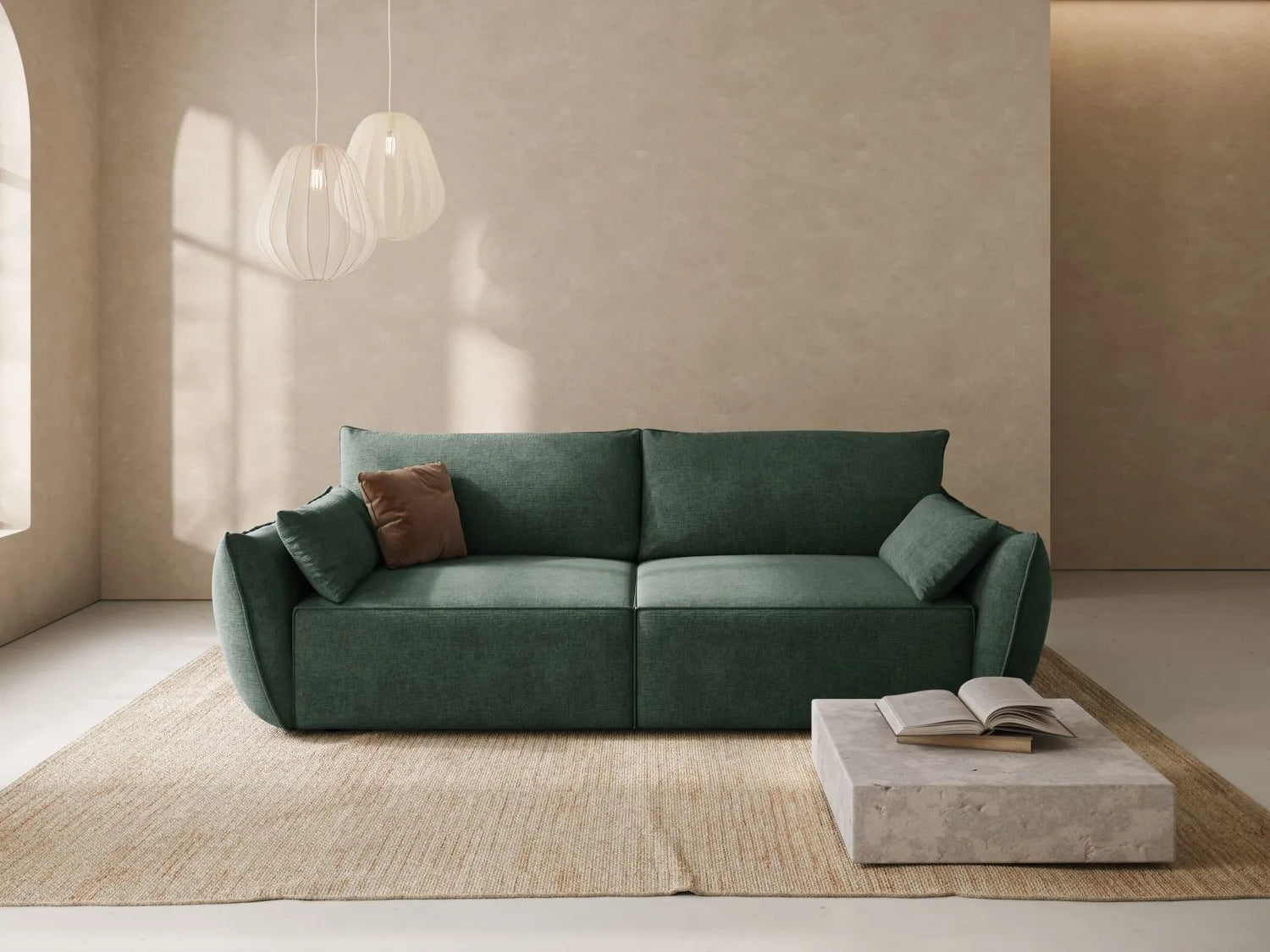 Kaelle 3-Sitzer Sofa mit Schlaffunktion und Bettkasten, ausklappbar, aus Chenille in Flaschengrün (Over The Horizon 39), 244x97 cm von Micadoni – Bild 2