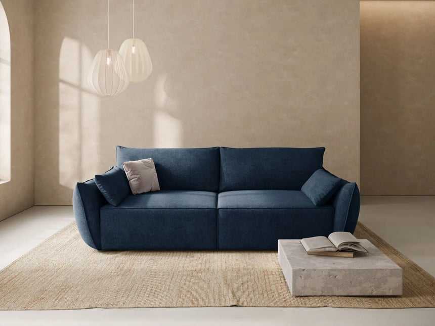 Kaelle 3-Sitzer Sofa mit Schlaffunktion und Bettkasten, ausklappbar, aus Chenille in Königsblau (Over The Horizon 78), 244x97 cm von Micadoni – Bild 2