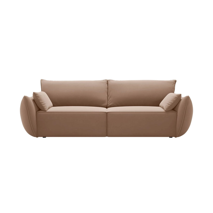 Kaelle 3-Sitzer Sofa mit Schlaffunktion und Bettkasten, ausklappbar, aus Samt in Beige (Bluvel 28), 244x97 cm von Micadoni – Bild 1