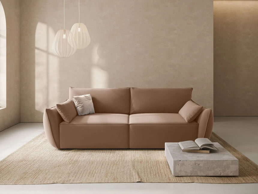 Kaelle 3-Sitzer Sofa mit Schlaffunktion und Bettkasten, ausklappbar, aus Samt in Beige (Bluvel 28), 244x97 cm von Micadoni – Bild 2