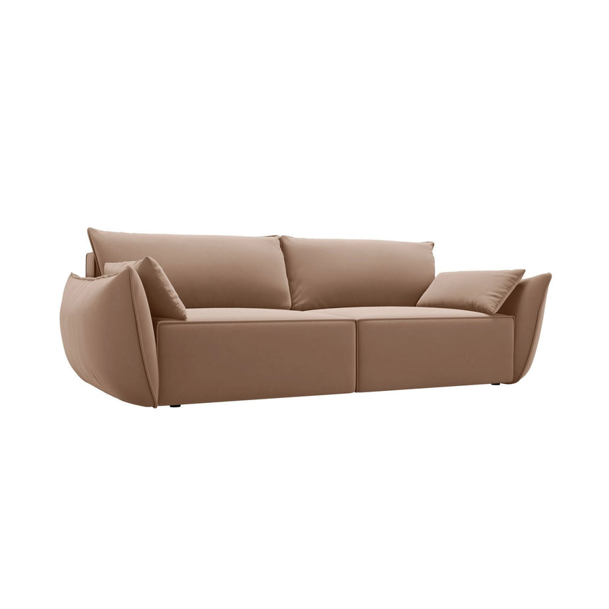 Kaelle 3-Sitzer Sofa mit Schlaffunktion und Bettkasten, ausklappbar, aus Samt in Beige (Bluvel 28), 244x97 cm von Micadoni – Bild 4