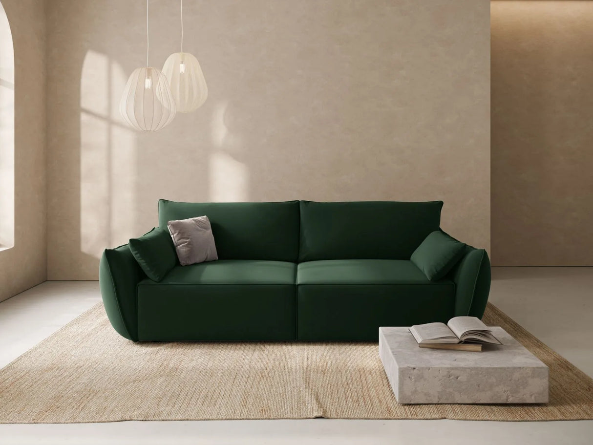 Kaelle 3-Sitzer Sofa mit Schlaffunktion und Bettkasten, ausklappbar, aus Samt in Flaschengrün (Bluvel 78), 244x97 cm von Micadoni – Bild 2