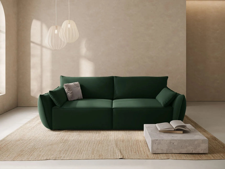 Kaelle 3-Sitzer Sofa mit Schlaffunktion und Bettkasten, ausklappbar, aus Samt in Flaschengrün (Bluvel 78), 244x97 cm von Micadoni – Bild 2