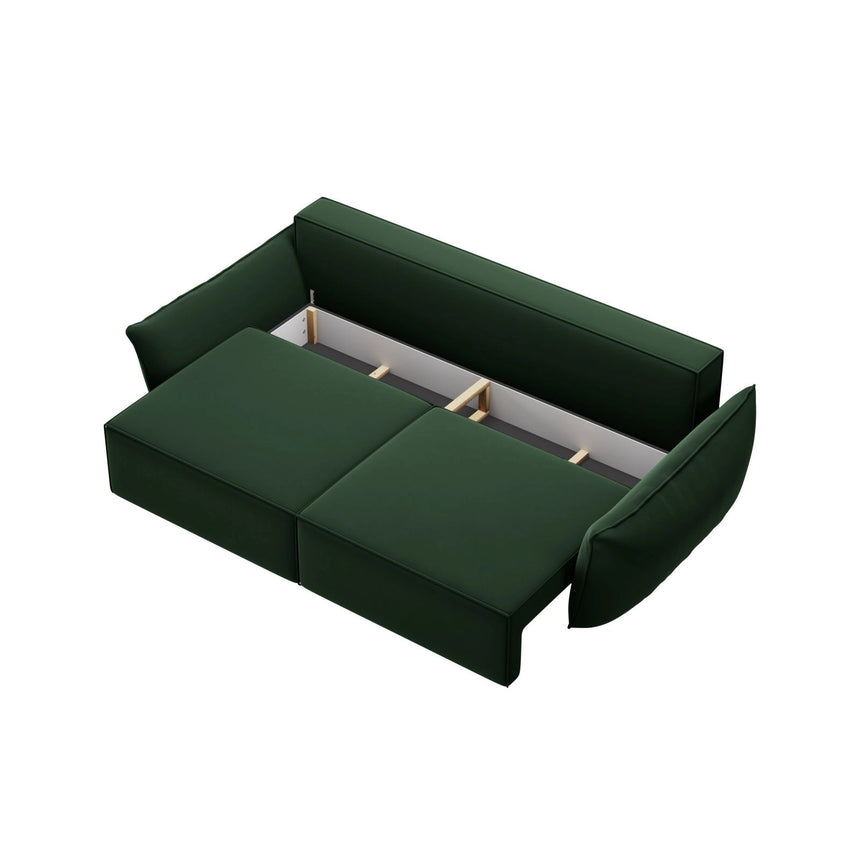 Kaelle 3-Sitzer Sofa mit Schlaffunktion und Bettkasten, ausklappbar, aus Samt in Flaschengrün (Bluvel 78), 244x97 cm von Micadoni – Bild 5