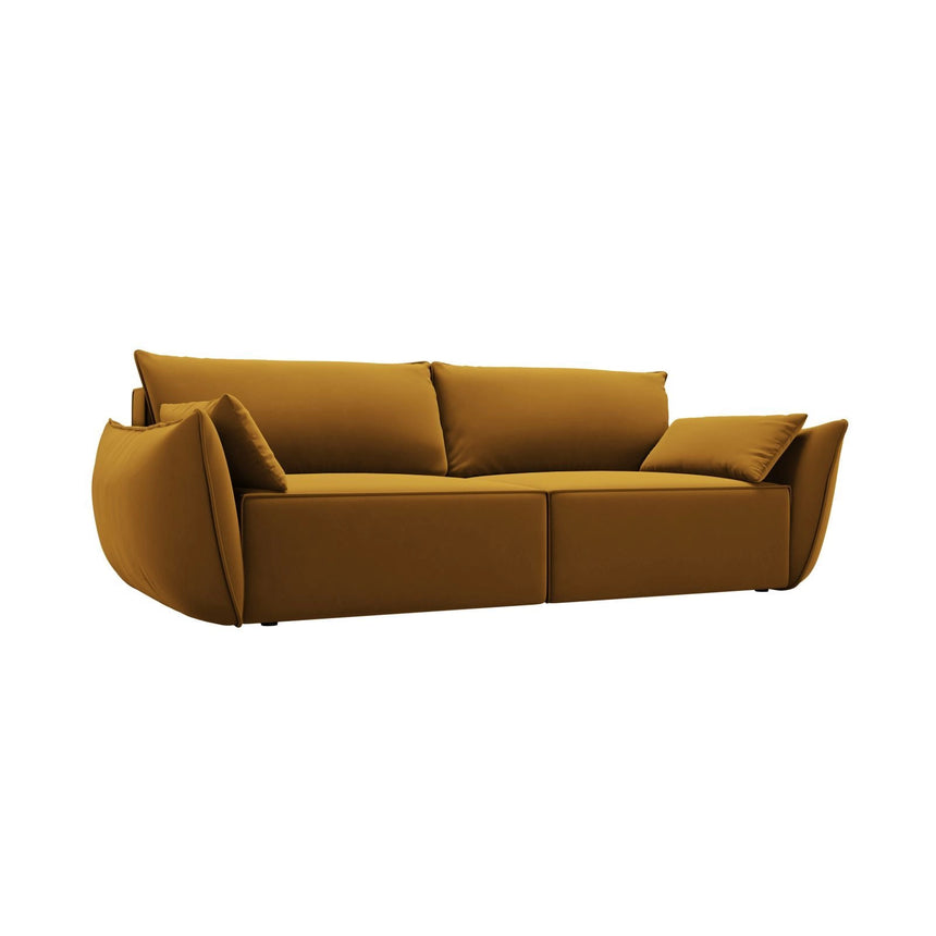Kaelle 3-Sitzer Sofa mit Schlaffunktion und Bettkasten, ausklappbar, aus Samt in Gelb (Bluvel 68), 244x97 cm von Micadoni – Bild 4