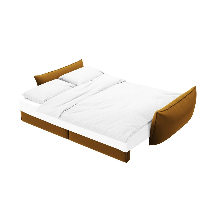 Kaelle 3-Sitzer Sofa mit Schlaffunktion und Bettkasten, ausklappbar, aus Samt in Gelb (Bluvel 68), 244x97 cm von Micadoni – Bild 6