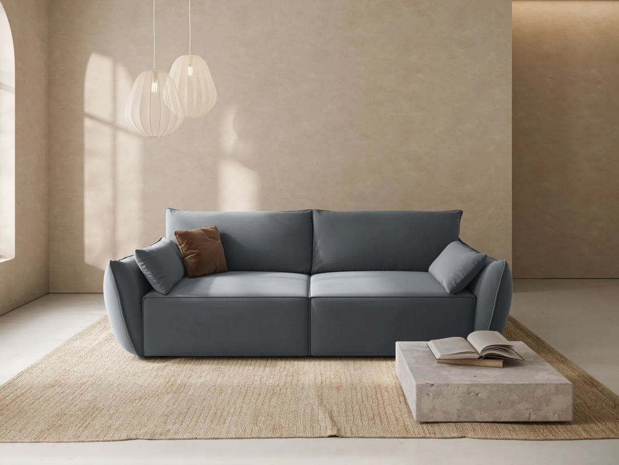 Kaelle 3-Sitzer Sofa mit Schlaffunktion und Bettkasten, ausklappbar, aus Samt in Grau (Bluvel 10), 244x97 cm von Micadoni – Bild 2