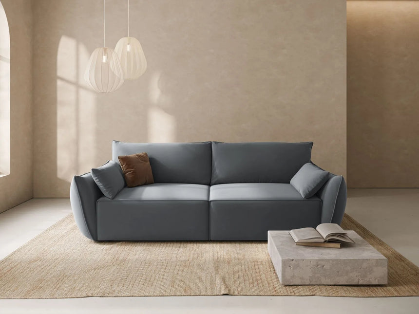 Kaelle 3-Sitzer Sofa mit Schlaffunktion und Bettkasten, ausklappbar, aus Samt in Grau (Bluvel 10), 244x97 cm von Micadoni – Bild 2