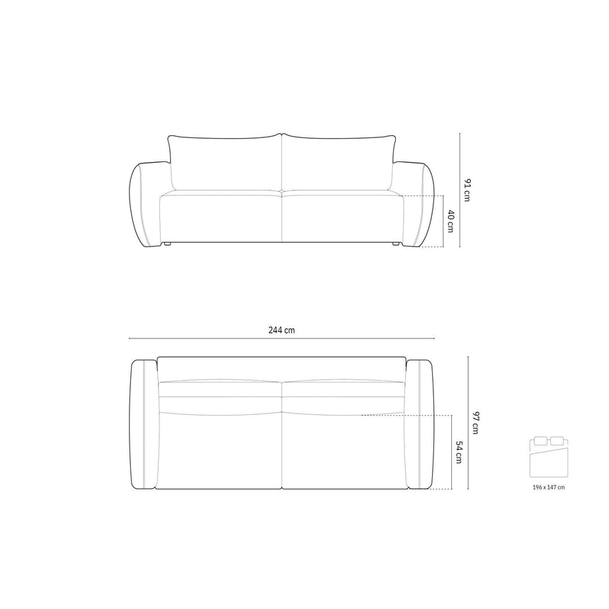 Kaelle 3-Sitzer Sofa mit Schlaffunktion und Bettkasten, ausklappbar, aus Samt in Grau (Bluvel 10), 244x97 cm von Micadoni – Bild 3