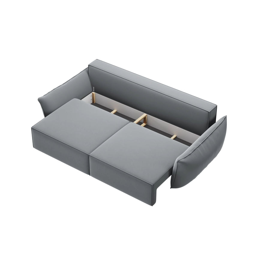 Kaelle 3-Sitzer Sofa mit Schlaffunktion und Bettkasten, ausklappbar, aus Samt in Grau (Bluvel 10), 244x97 cm von Micadoni – Bild 5
