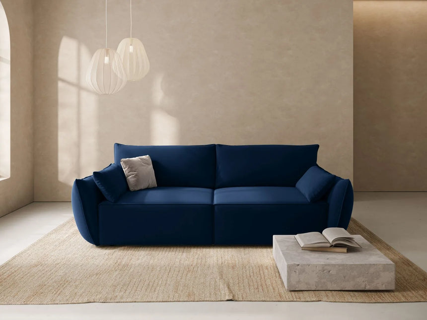 Kaelle 3-Sitzer Sofa mit Schlaffunktion und Bettkasten, ausklappbar, aus Samt in Königsblau (Bluvel 86), 244x97 cm von Micadoni – Bild 2