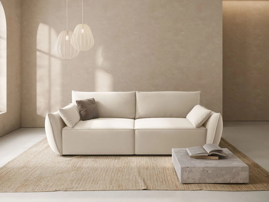 Kaelle 3-Sitzer Sofa mit Schlaffunktion und Bettkasten, ausklappbar, aus Samt in Leichtes Beige (Bluvel 22), 244x97 cm von Micadoni – Bild 2