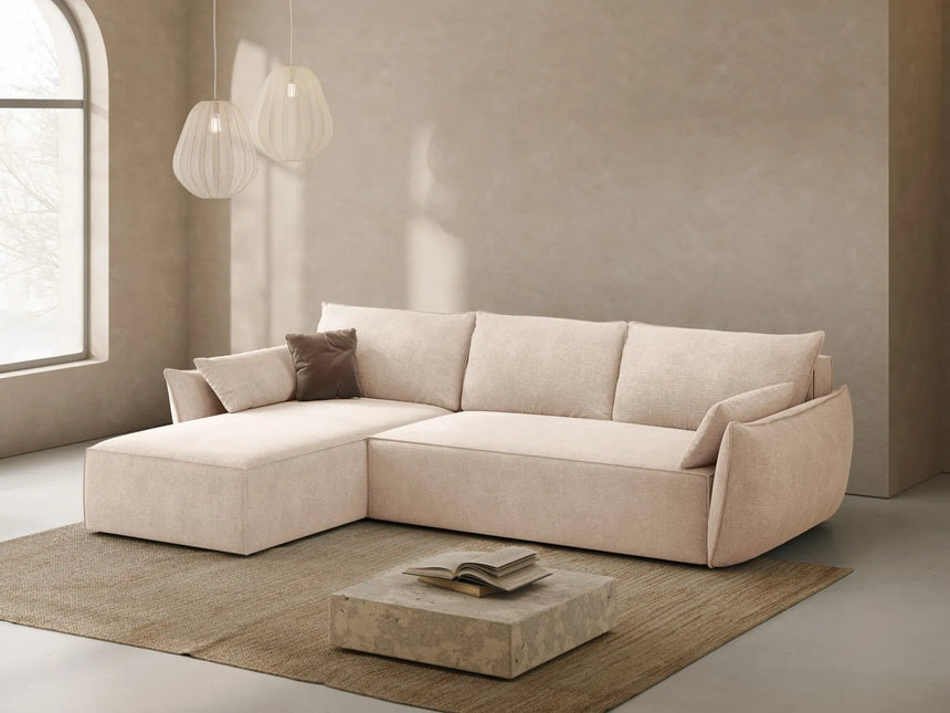 Kaelle 4-Sitzer Ecksofa mit Schlaffunktion und Bettkasten, Linke Seite, aus Chenille in Beige (Over The Horizon 08), 252x165 cm von Micadoni – Bild 2
