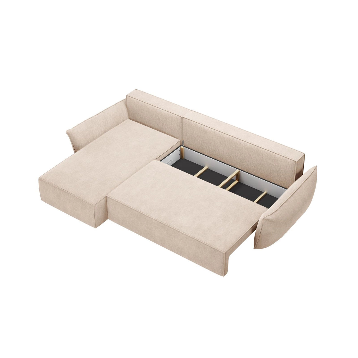 Kaelle 4-Sitzer Ecksofa mit Schlaffunktion und Bettkasten, Linke Seite, aus Chenille in Beige (Over The Horizon 08), 252x165 cm von Micadoni – Bild 5
