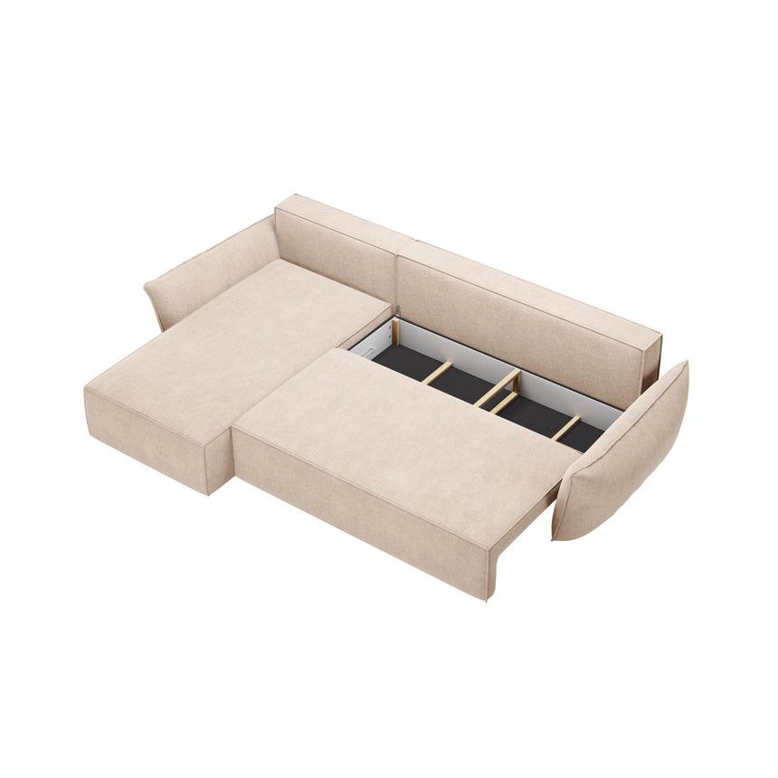 Kaelle 4-Sitzer Ecksofa mit Schlaffunktion und Bettkasten, Linke Seite, aus Chenille in Beige (Over The Horizon 08), 252x165 cm von Micadoni – Bild 5