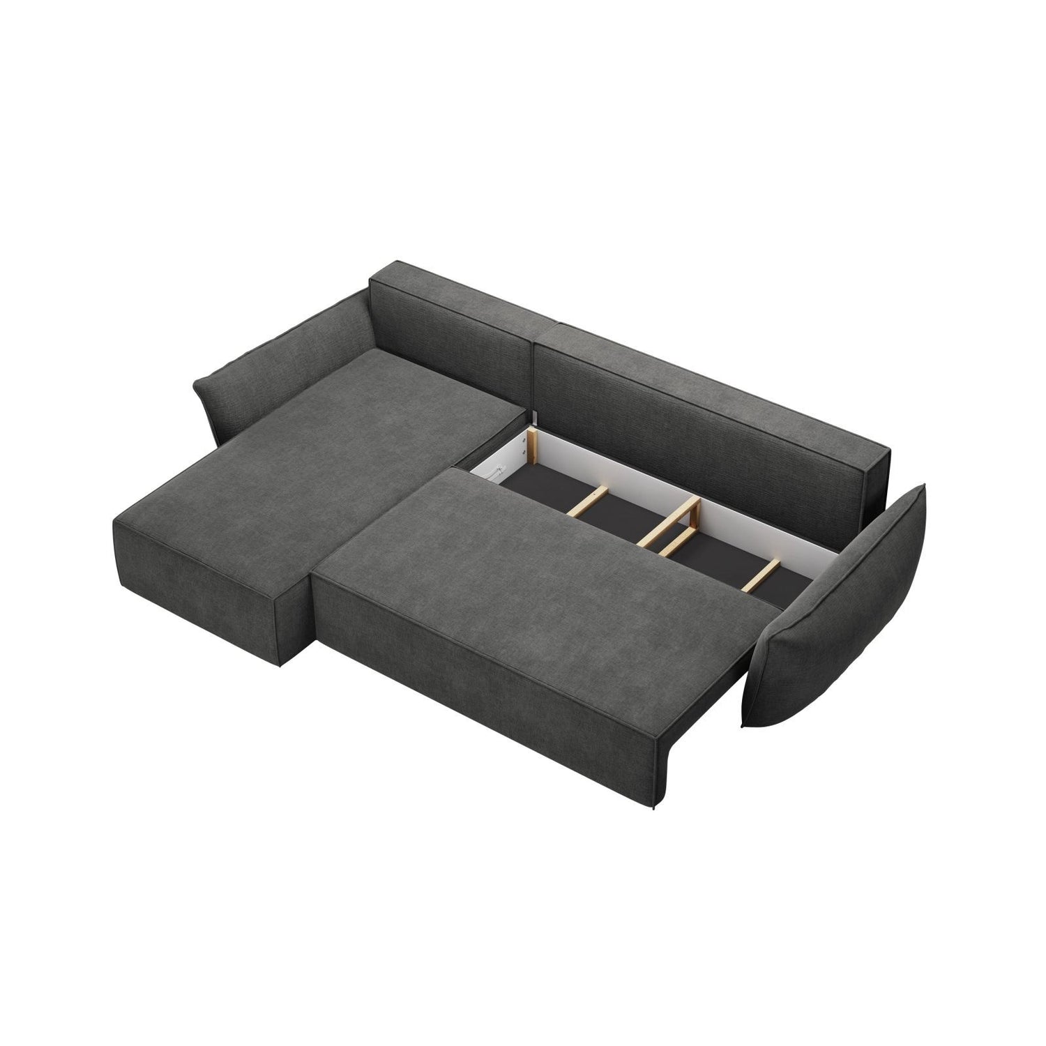 Kaelle 4-Sitzer Ecksofa mit Schlaffunktion und Bettkasten, Linke Seite, aus Chenille in Dunkelgrau (Over The Horizon 97), 252x165 cm von Micadoni – Bild 5