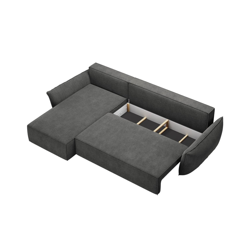 Kaelle 4-Sitzer Ecksofa mit Schlaffunktion und Bettkasten, Linke Seite, aus Chenille in Dunkelgrau (Over The Horizon 97), 252x165 cm von Micadoni – Bild 5