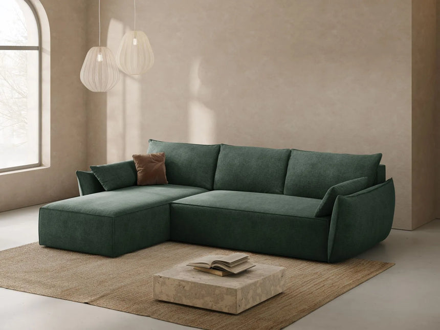 Kaelle 4-Sitzer Ecksofa mit Schlaffunktion und Bettkasten, Linke Seite, aus Chenille in Flaschengrün (Over The Horizon 39), 252x165 cm von Micadoni – Bild 2