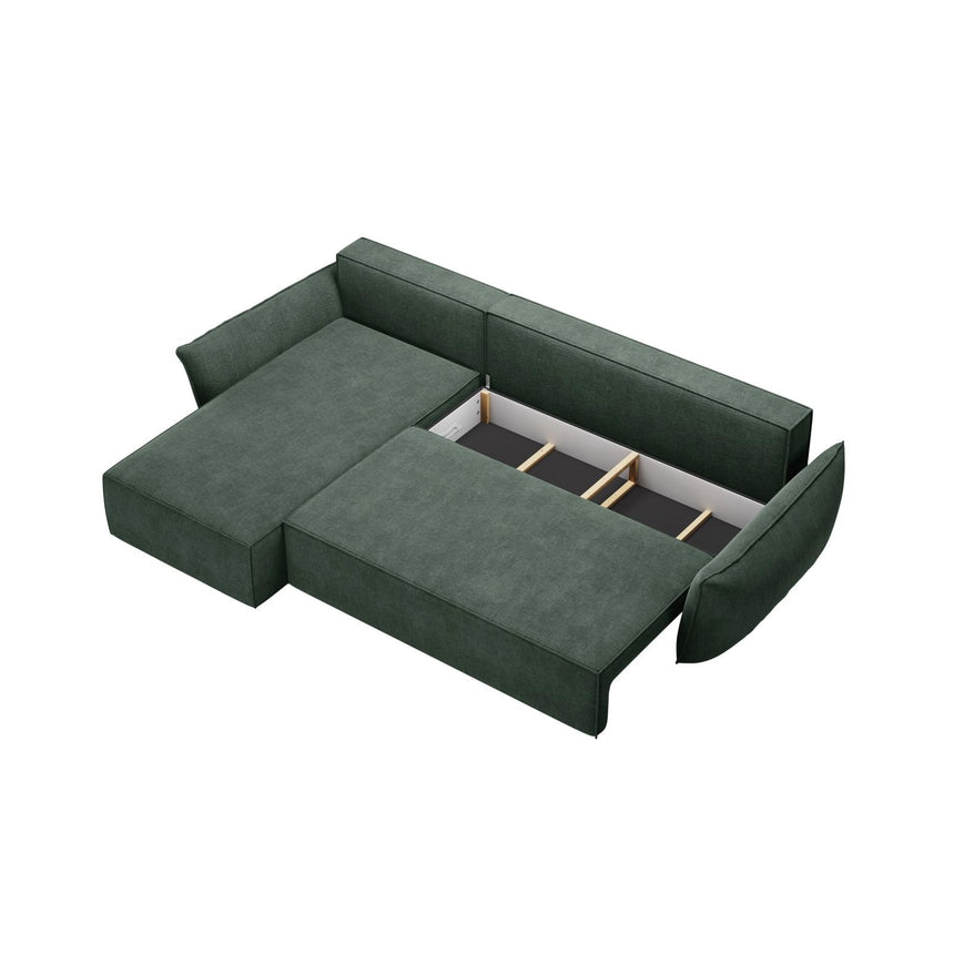 Kaelle 4-Sitzer Ecksofa mit Schlaffunktion und Bettkasten, Linke Seite, aus Chenille in Flaschengrün (Over The Horizon 39), 252x165 cm von Micadoni – Bild 5