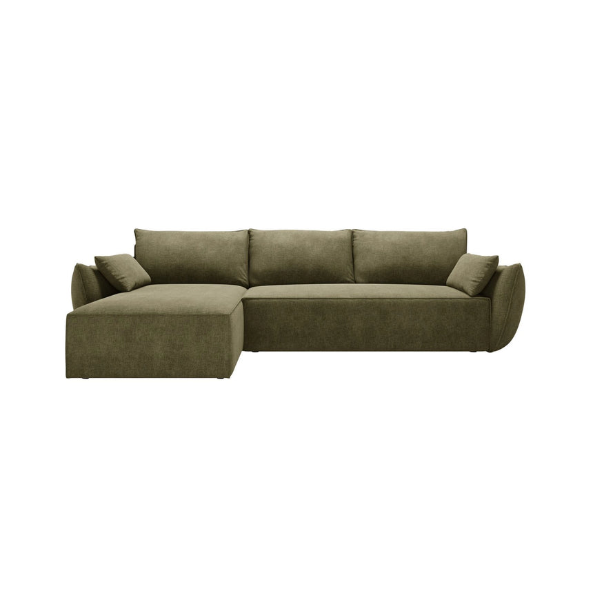 Kaelle 4-Sitzer Ecksofa mit Schlaffunktion und Bettkasten, Linke Seite, aus Chenille in Grün (Over The Horizon 38), 252x165 cm von Micadoni – Bild 1