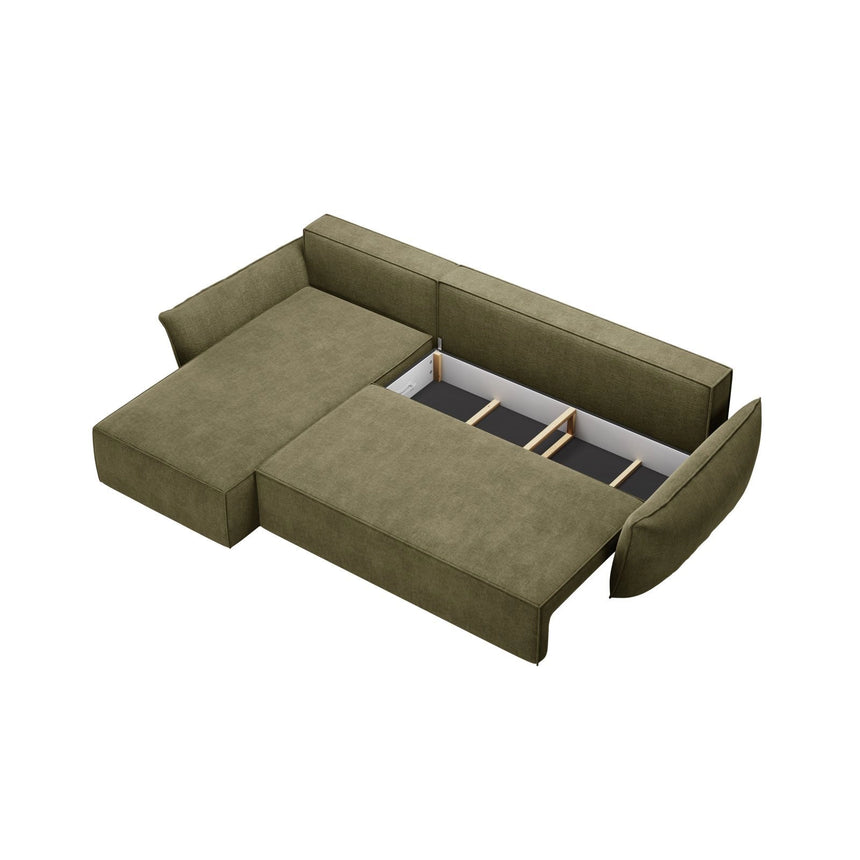 Kaelle 4-Sitzer Ecksofa mit Schlaffunktion und Bettkasten, Linke Seite, aus Chenille in Grün (Over The Horizon 38), 252x165 cm von Micadoni – Bild 5