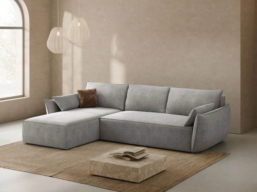 Kaelle 4-Sitzer Ecksofa mit Schlaffunktion und Bettkasten, Linke Seite, aus Chenille in Hellgrau (Over The Horizon 85), 252x165 cm von Micadoni – Bild 2