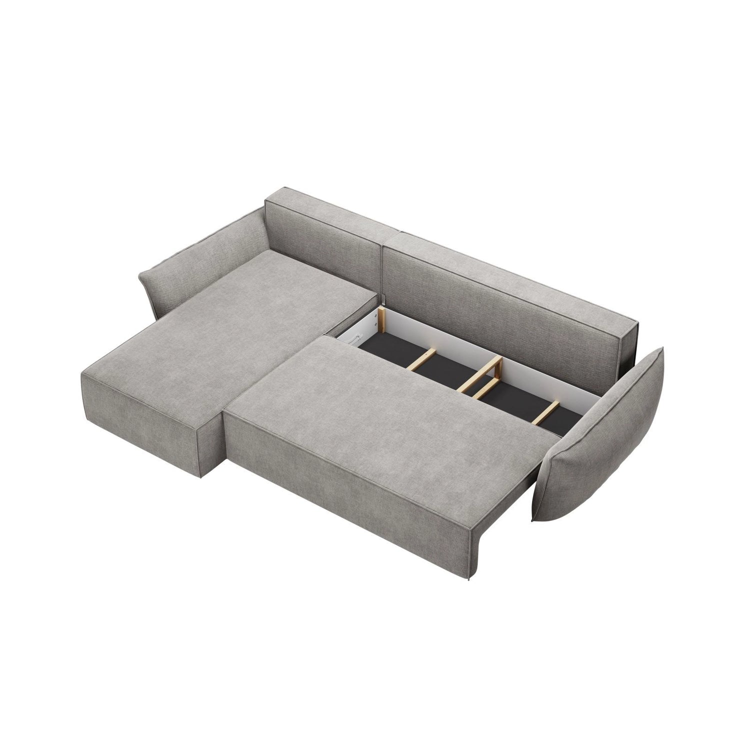 Kaelle 4-Sitzer Ecksofa mit Schlaffunktion und Bettkasten, Linke Seite, aus Chenille in Hellgrau (Over The Horizon 85), 252x165 cm von Micadoni – Bild 5