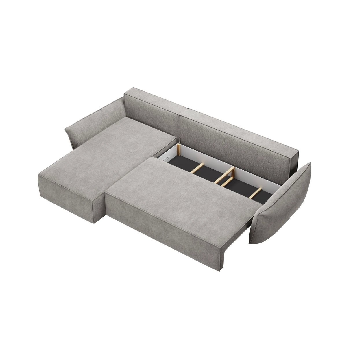 Kaelle 4-Sitzer Ecksofa mit Schlaffunktion und Bettkasten, Linke Seite, aus Chenille in Hellgrau (Over The Horizon 85), 252x165 cm von Micadoni – Bild 5