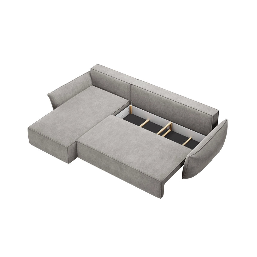 Kaelle 4-Sitzer Ecksofa mit Schlaffunktion und Bettkasten, Linke Seite, aus Chenille in Hellgrau (Over The Horizon 85), 252x165 cm von Micadoni – Bild 5