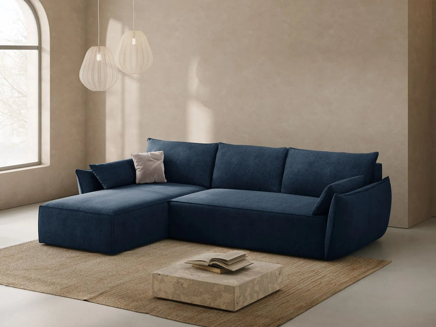 Kaelle 4-Sitzer Ecksofa mit Schlaffunktion und Bettkasten, Linke Seite, aus Chenille in Königsblau (Over The Horizon 78), 252x165 cm von Micadoni – Bild 2