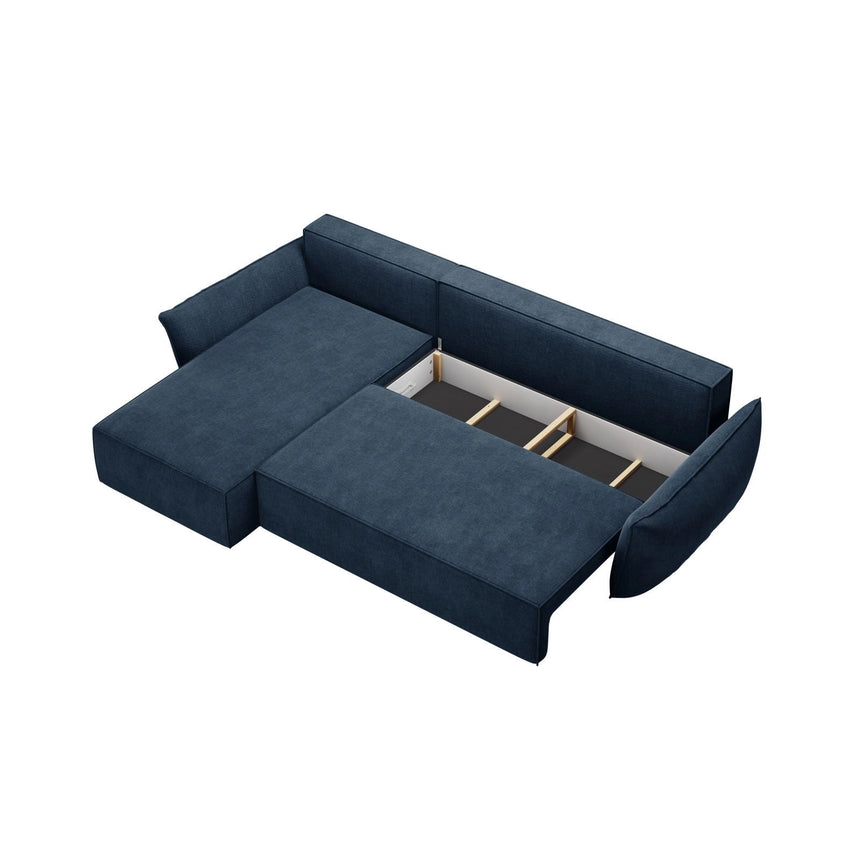 Kaelle 4-Sitzer Ecksofa mit Schlaffunktion und Bettkasten, Linke Seite, aus Chenille in Königsblau (Over The Horizon 78), 252x165 cm von Micadoni – Bild 5