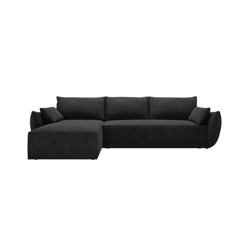 Kaelle 4-Sitzer Ecksofa mit Schlaffunktion und Bettkasten, Linke Seite, aus Chenille in Schwarz (Over The Horizon 99), 252x165 cm von Micadoni – Bild 1
