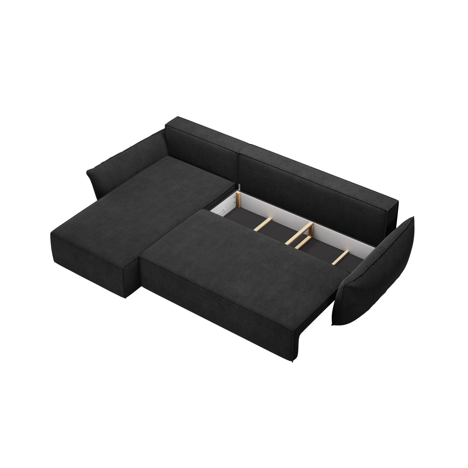 Kaelle 4-Sitzer Ecksofa mit Schlaffunktion und Bettkasten, Linke Seite, aus Chenille in Schwarz (Over The Horizon 99), 252x165 cm von Micadoni – Bild 5