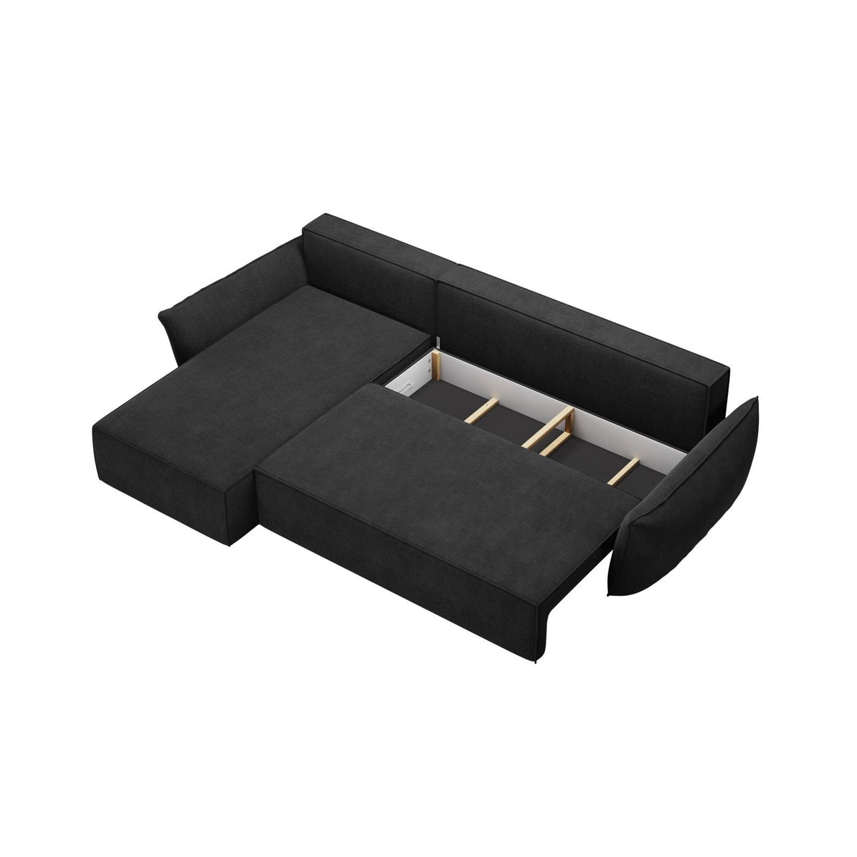 Kaelle 4-Sitzer Ecksofa mit Schlaffunktion und Bettkasten, Linke Seite, aus Chenille in Schwarz (Over The Horizon 99), 252x165 cm von Micadoni – Bild 5