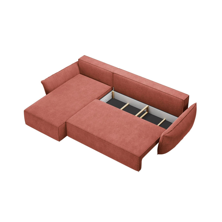 Kaelle 4-Sitzer Ecksofa mit Schlaffunktion und Bettkasten, Linke Seite, aus Chenille in Terrakotta (Over The Horizon 57), 252x165 cm von Micadoni – Bild 5