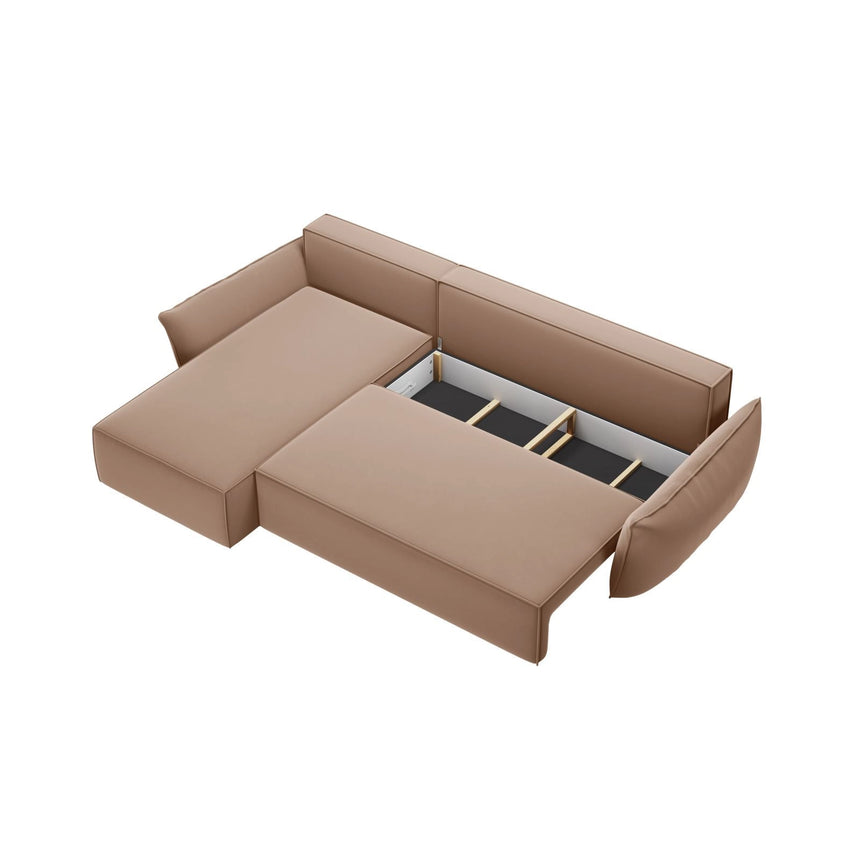 Kaelle 4-Sitzer Ecksofa mit Schlaffunktion und Bettkasten, Linke Seite, aus Samt in Beige (Bluvel 28), 252x165 cm von Micadoni – Bild 5