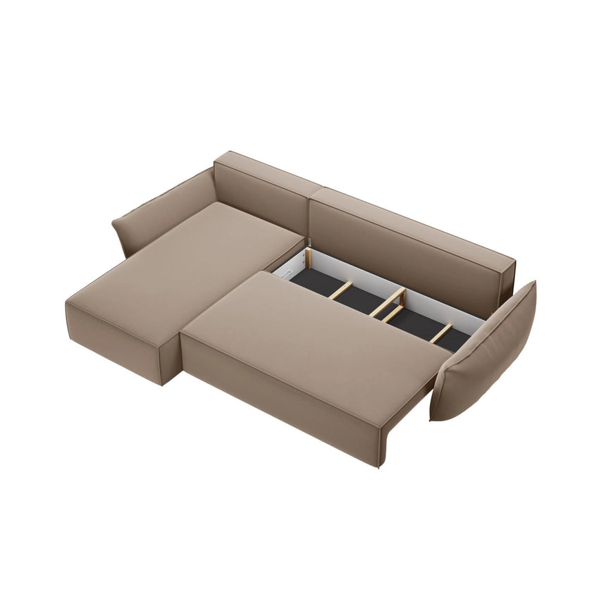Kaelle 4-Sitzer Ecksofa mit Schlaffunktion und Bettkasten, Linke Seite, aus Samt in Cappuccino (Bluvel 40), 252x165 cm von Micadoni – Bild 5