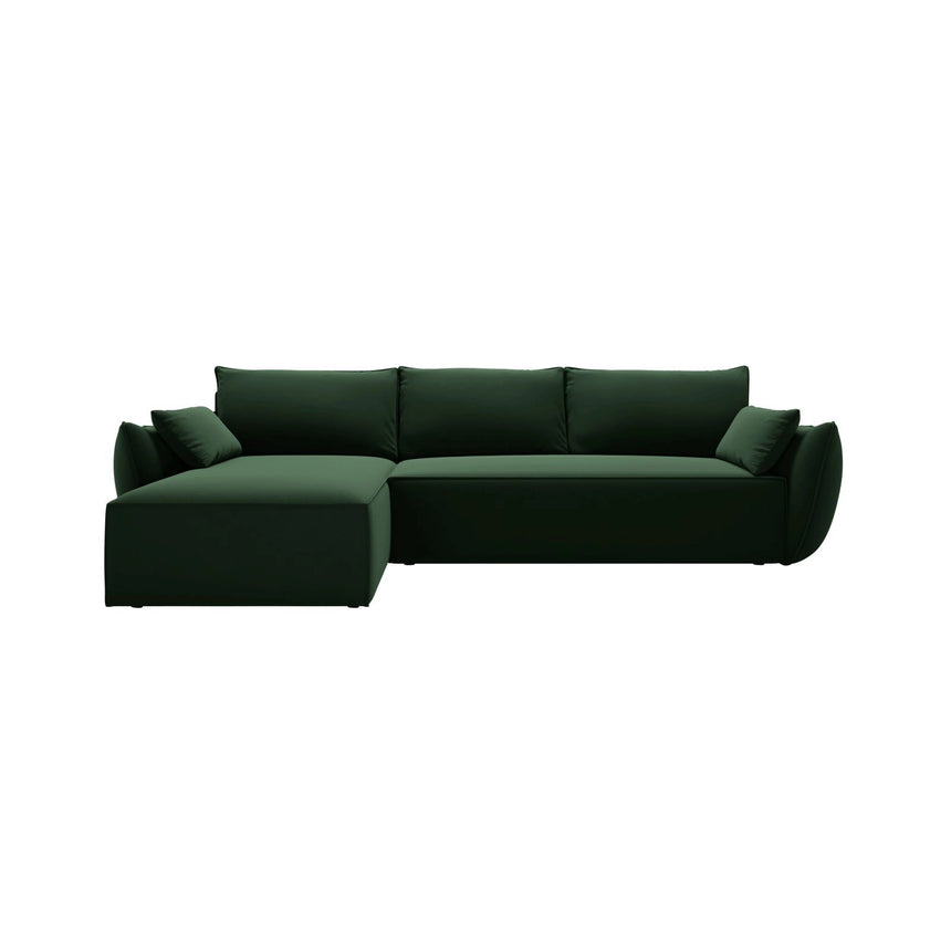 Kaelle 4-Sitzer Ecksofa mit Schlaffunktion und Bettkasten, Linke Seite, aus Samt in Flaschengrün (Bluvel 78), 252x165 cm von Micadoni – Bild 1