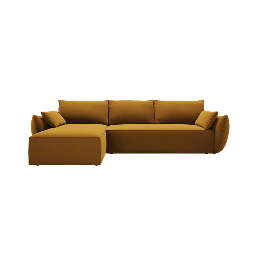 Kaelle 4-Sitzer Ecksofa mit Schlaffunktion und Bettkasten, Linke Seite, aus Samt in Gelb (Bluvel 68), 252x165 cm von Micadoni – Bild 1