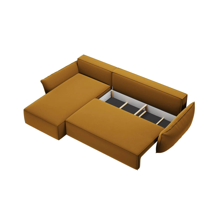 Kaelle 4-Sitzer Ecksofa mit Schlaffunktion und Bettkasten, Linke Seite, aus Samt in Gelb (Bluvel 68), 252x165 cm von Micadoni – Bild 5