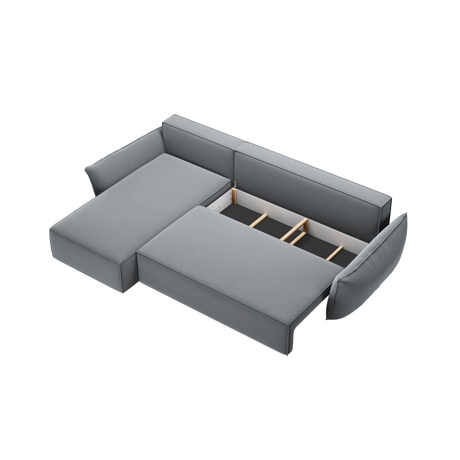 Kaelle 4-Sitzer Ecksofa mit Schlaffunktion und Bettkasten, Linke Seite, aus Samt in Grau (Bluvel 10), 252x165 cm von Micadoni – Bild 5