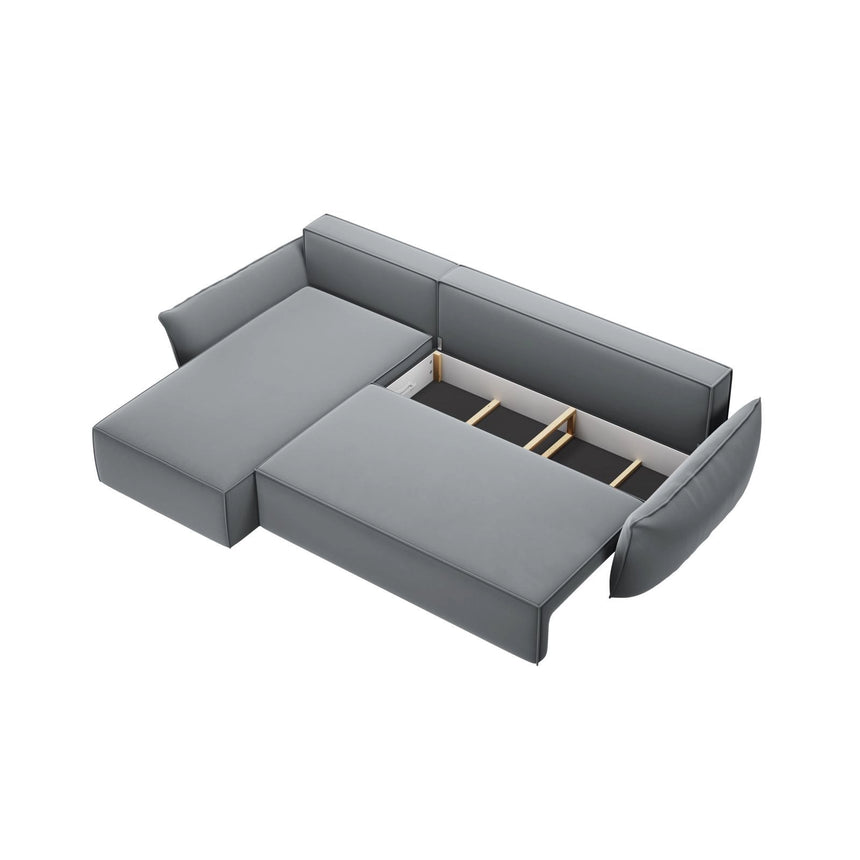 Kaelle 4-Sitzer Ecksofa mit Schlaffunktion und Bettkasten, Linke Seite, aus Samt in Grau (Bluvel 10), 252x165 cm von Micadoni – Bild 5