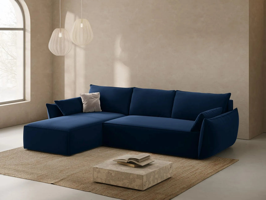Kaelle 4-Sitzer Ecksofa mit Schlaffunktion und Bettkasten, Linke Seite, aus Samt in Königsblau (Bluvel 86), 252x165 cm von Micadoni – Bild 2
