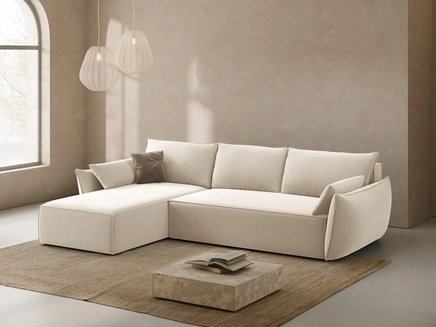Kaelle 4-Sitzer Ecksofa mit Schlaffunktion und Bettkasten, Linke Seite, aus Samt in Leichtes Beige (Bluvel 22), 252x165 cm von Micadoni – Bild 2