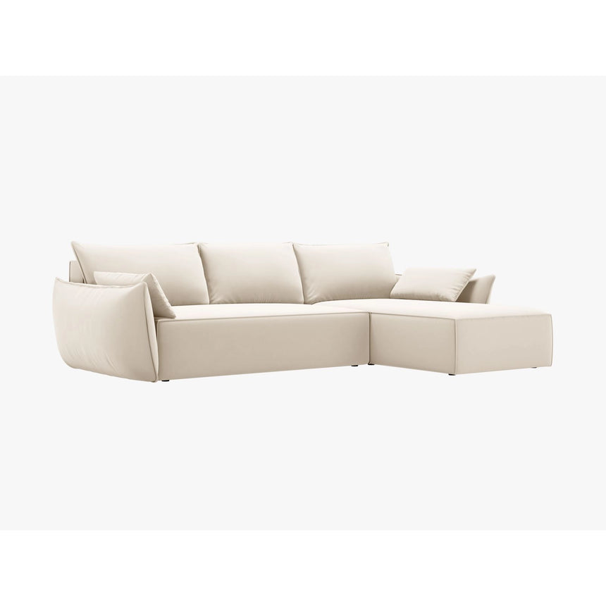 Kaelle 4-Sitzer Ecksofa mit Schlaffunktion und Bettkasten, Linke Seite, aus Samt in Leichtes Beige (Bluvel 22), 252x165 cm von Micadoni – Bild 7