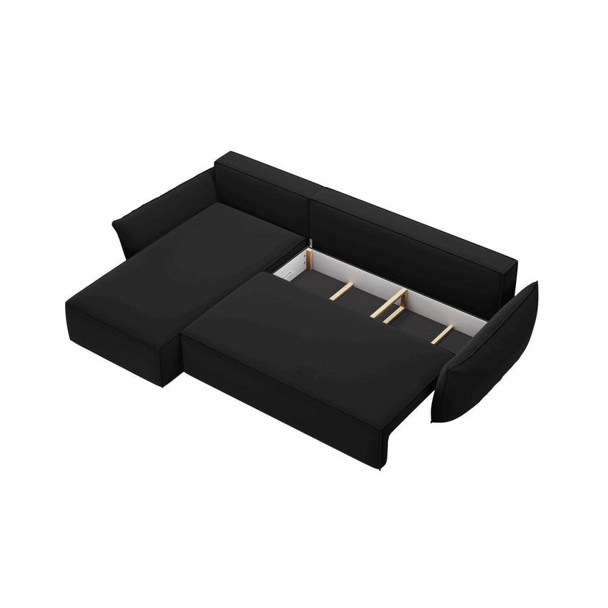 Kaelle 4-Sitzer Ecksofa mit Schlaffunktion und Bettkasten, Linke Seite, aus Samt in Schwarz (Bluvel 19), 252x165 cm von Micadoni – Bild 5